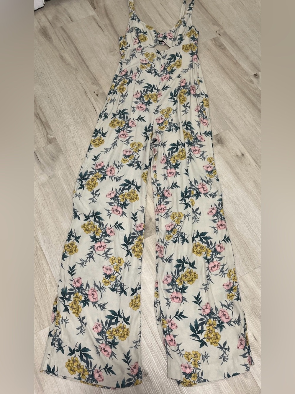 Zara Cream Wide-Leg Jimpsuit with Pink & Yellow Floral Print